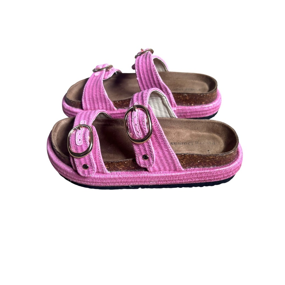 Pierre Dumas Raffia Double Buckle Slide Sandals Womens Size 6 Pink Platform Cork
